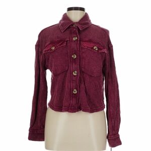 Bagatelle Deep Red Button-Up Jean Jacket